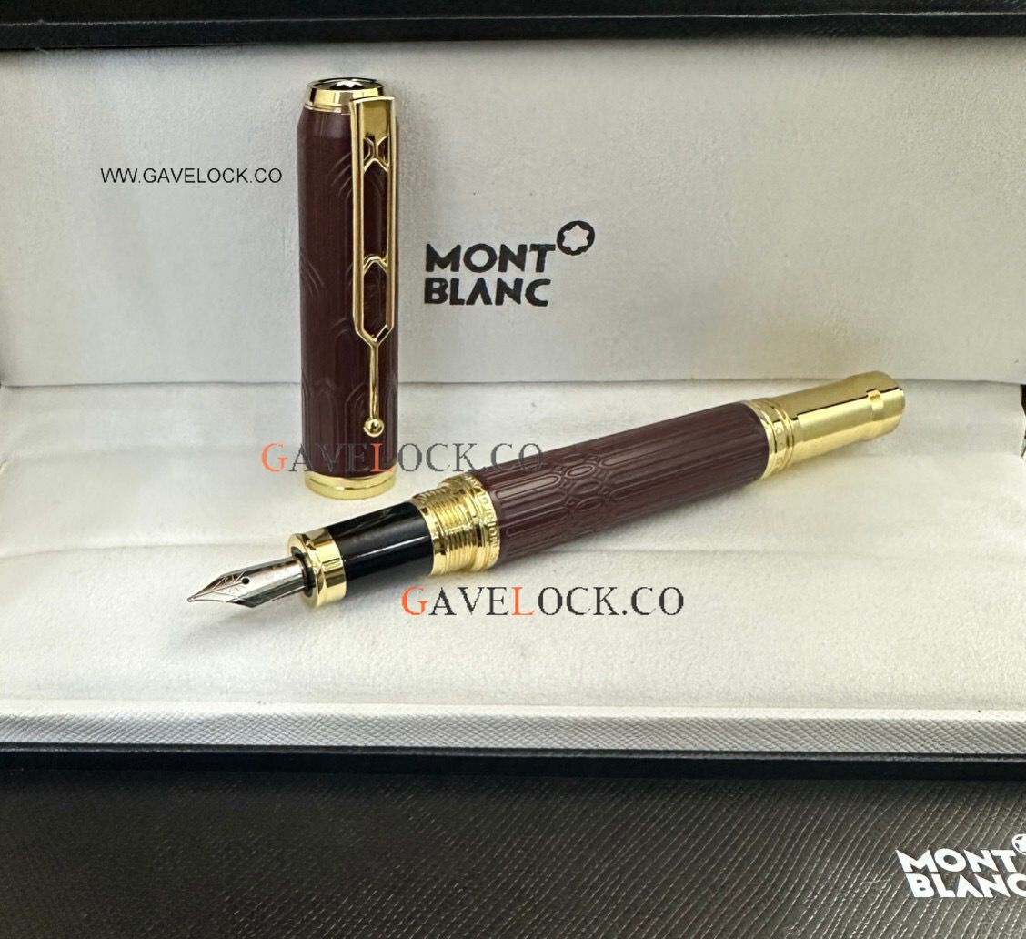 AAA Copy Montblanc Victor Hugo dark red Barrel & Gold Clip Fountain Pen